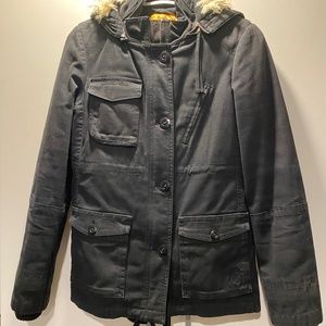 Juicy Couture Faux Fur Lined Black Coat Size Small